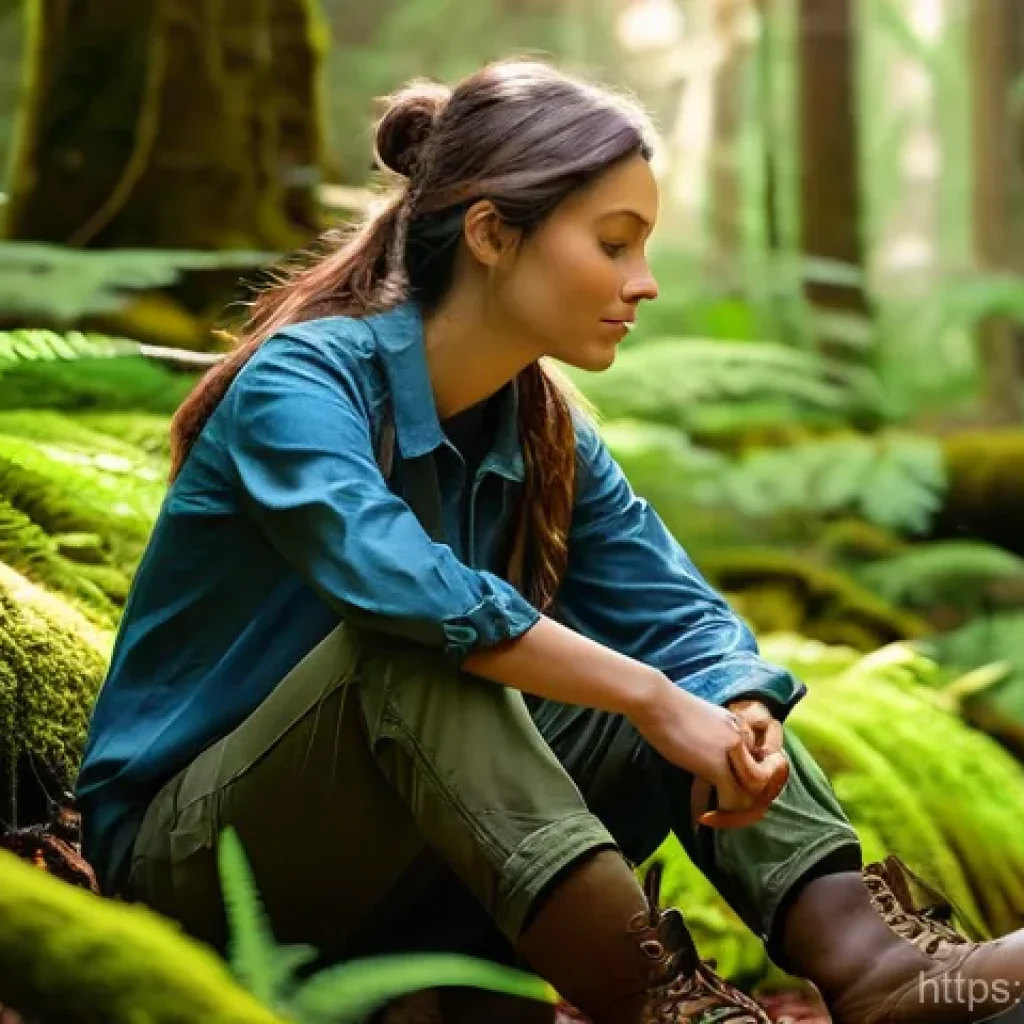 아웃도어 테라피와 환경 보호의 관계 - **Prompt 1: A serene individual finding peace in a lush forest.**
    A solo individual, gender-neut...