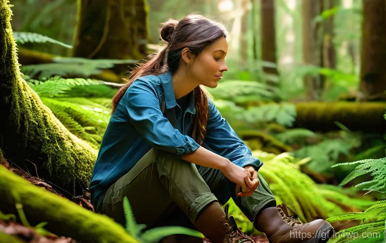 아웃도어 테라피와 환경 보호의 관계 - **Prompt 1: A serene individual finding peace in a lush forest.**
    A solo individual, gender-neut...