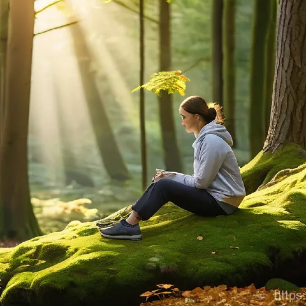 아웃도어 테라피와 개인적인 목표 설정 - **Prompt 1: Serene Forest Bathing**
    A wide shot of a person (mid-20s to mid-40s, gender-neutral,...