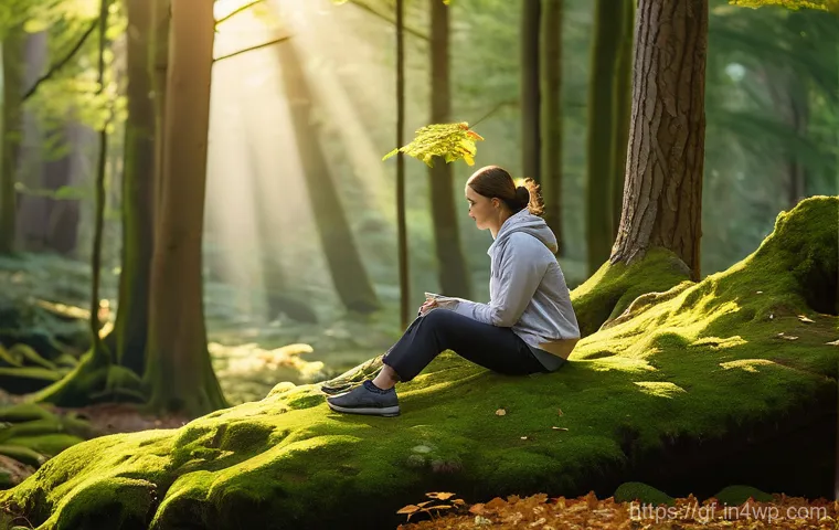 아웃도어 테라피와 개인적인 목표 설정 - **Prompt 1: Serene Forest Bathing**
    A wide shot of a person (mid-20s to mid-40s, gender-neutral,...