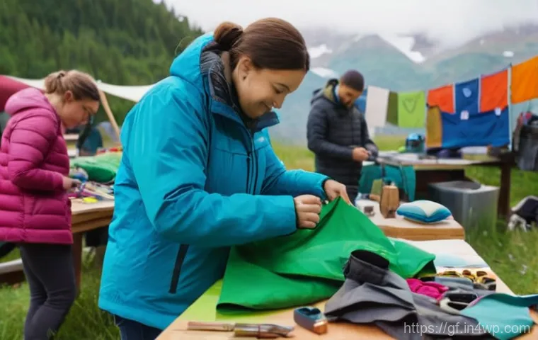 아웃도어 테라피의 지속 가능한 실천 - A female hiker in her 30s, dressed in modern, functional outdoor apparel made from recycled material...