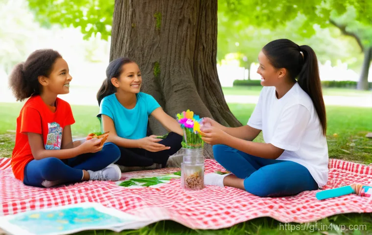 아웃도어 테라피와 지역 사회의 협력 - **A diverse group of people, including children, adults, and seniors, enthusiastically participating...