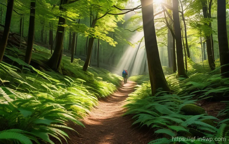 아웃도어 테라피와 정신 건강의 관계 - **A serene moment of introspection in a sun-dappled forest.** A lone person, appearing to be in thei...